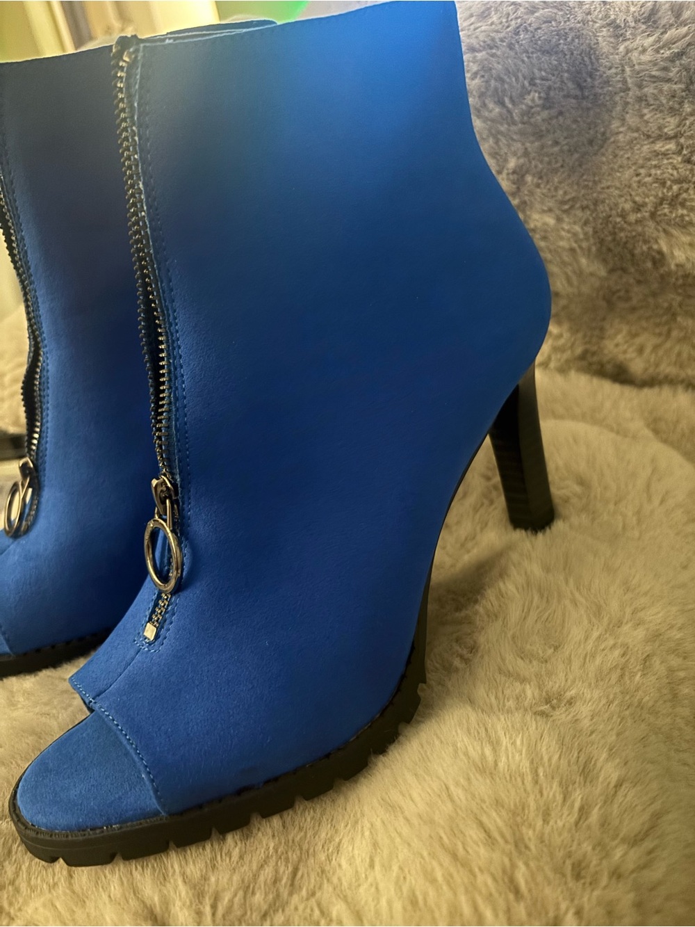 Bar III Electric Blue Peep-Toe Front-Zip Ankle Booties